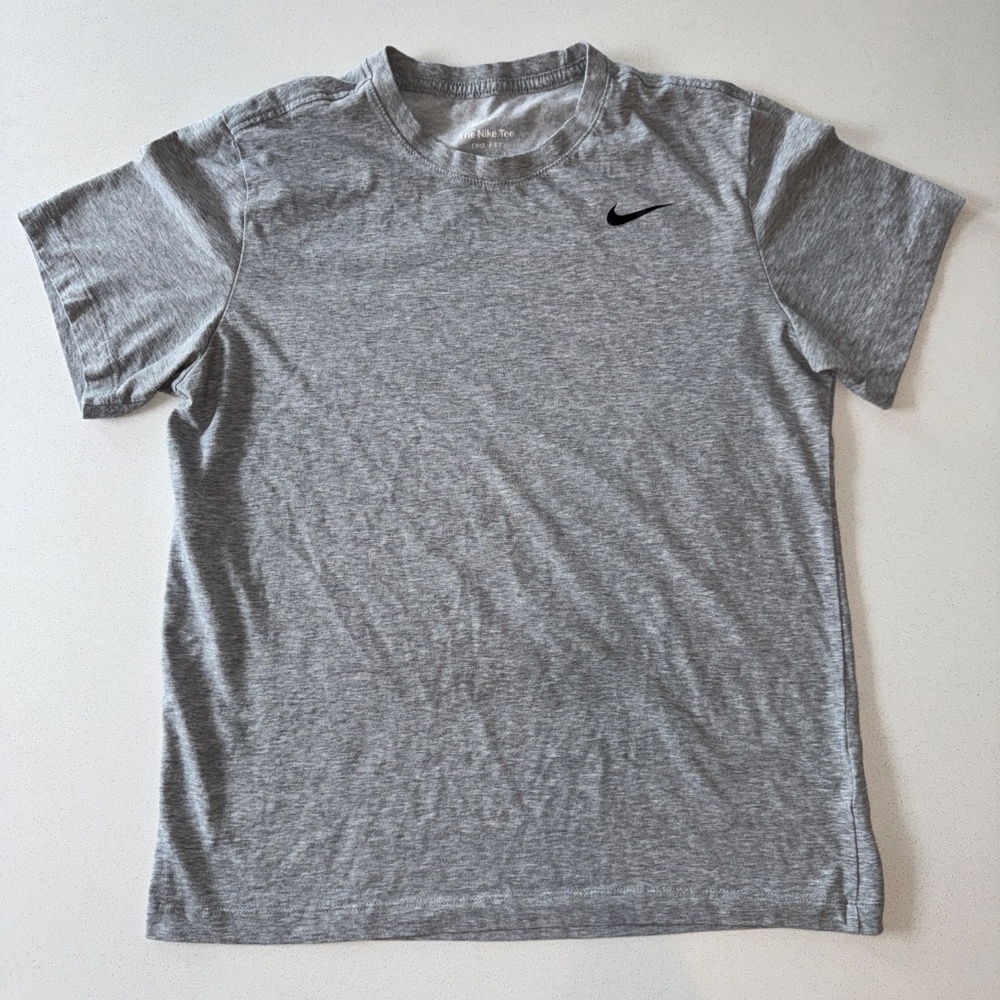 NIKE The Nike Tee Dri Fit Men's M Grey Black Swish Gym Workout Running Excersise